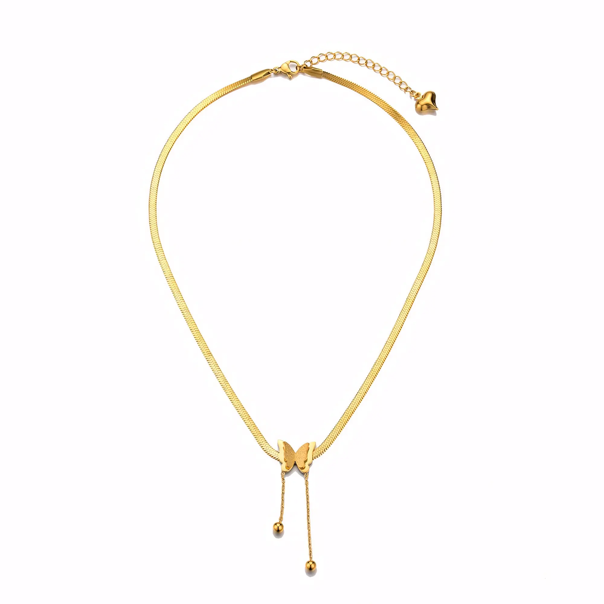 Eudora Butterfly Choker Necklace, Minimalist Snake Chain with Dangling Charm, Chic Herringbon Choker, Perfect Everyday Jewelry for OOTD Gift