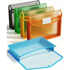 Plastic Expanding File Folder, Transparent envelopes with Snap Closure, No Dividers, Large Capacity, Assorted Colors, Fit Letter/A4 Size - 5 Packs
