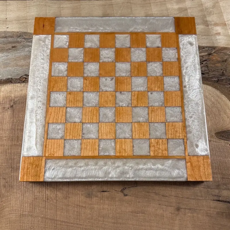 Pearl White Cherry Wood Chess Board (PIECES INCLUDED)