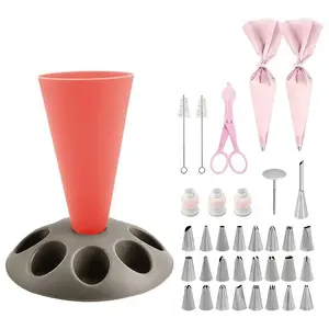 36-Piece Multi-Head Icing Bag Stand Set, Cake Decorating Kit, Baking Tools, Convenient Frosting Piping Bag Holder, Includes Various Nozzle Shapes, Ideal for Professional & Home Baking