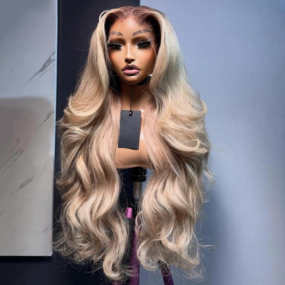 13x6 Ombre Highlight Ash Blonde Lace Front Wigs Human Hair 13x6 Lace Front Wig Pre Plucked With Baby Hair 180% Density Ash Blonde Body Wave Lace Frontal Wigs For Women