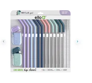 Ello 16-Piece Reusable Straw Set with Cleaning Brush Disposable Drinkware