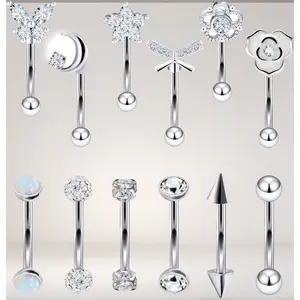 Rook Daith Piercing Jewelry 16G Stainless Surgical Steel Curved Barbell Eyebrow Rings Vertical Labret Lip Piercing Jewelry Rook Daith Earrings for Women Men 6MM 8MM 10MM Hypoallergenic