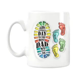 Personalized Dad Foot Print 3D Inflated Mug Wrap | Customized Dad Mug With Kid Names | Customized Father's Day Gift From Daughter Son | Men Gift Ideas