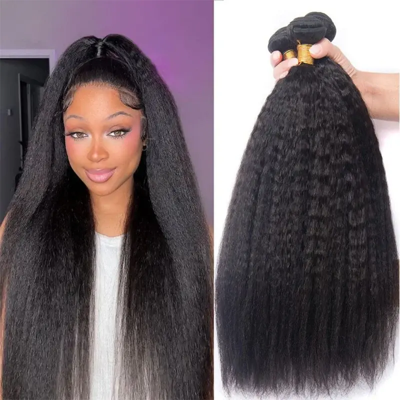ISEE HAIR 10A Grade Human Virgin Kinky Straight Hair Bundles 1 piece(100±5g) Extensions Double Weft Natural Looking Premium Extensions for