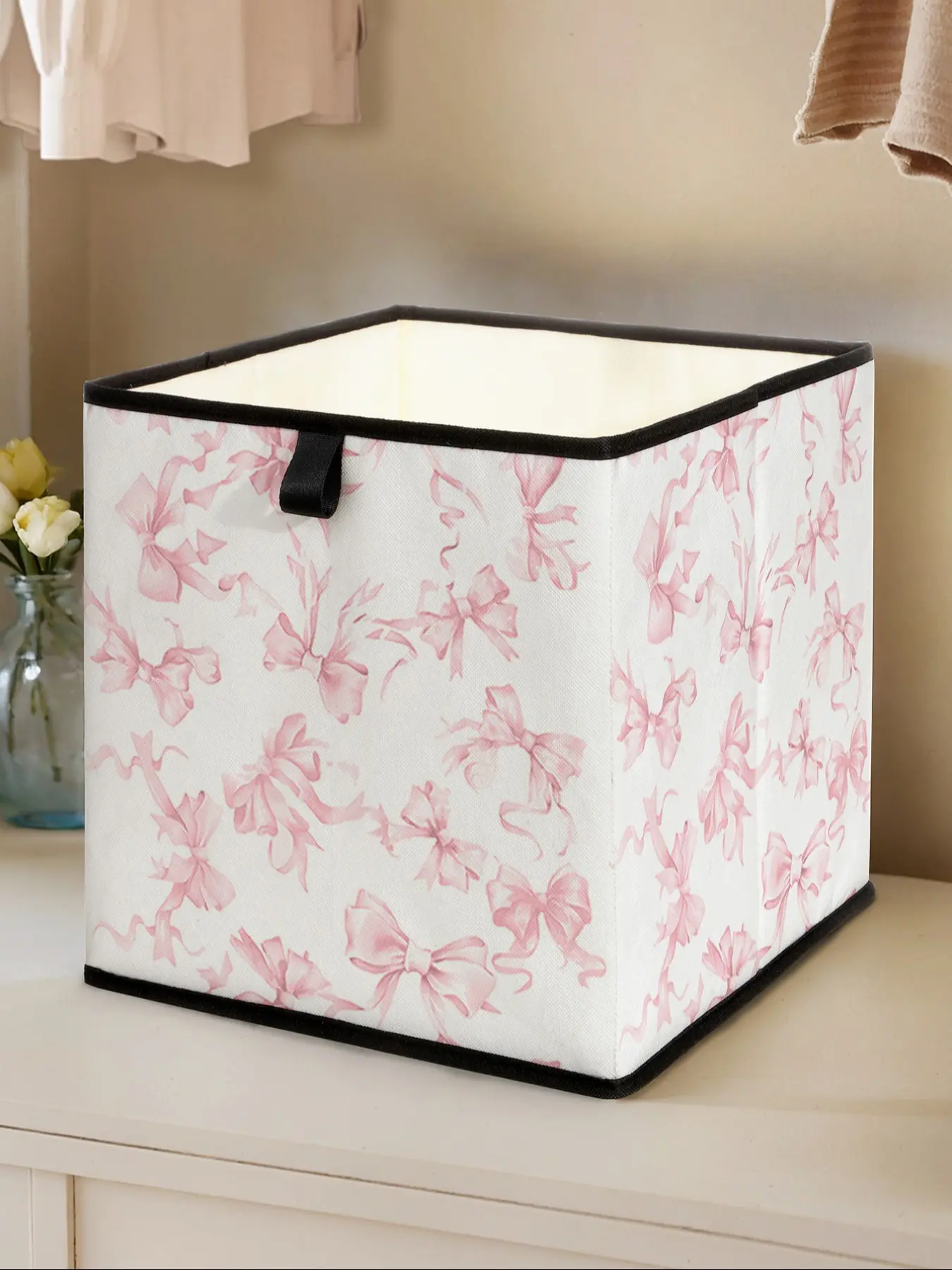 Butterfly Knot Pattern Print Open Storage Box, Stackable Organizer, Drawer Style Durable Multi-Functional, Space Saving Design for Home Dormitory