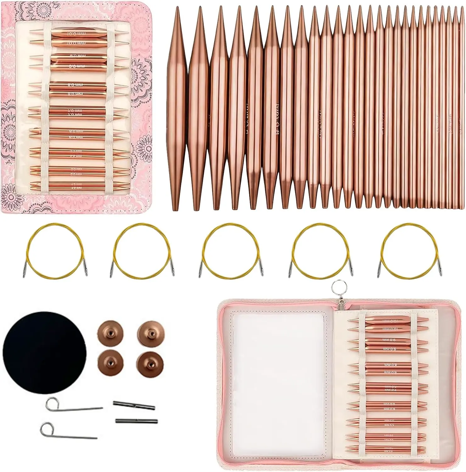 13 Pairs Electroplated Aluminum Interchangeable Circular Knitting Needles Set - Detachable Tips, U-Shaped Design, Multi-Size Flexible Cables, Complete Accessories, Portable Case for Hand Knitting DIY Crafts