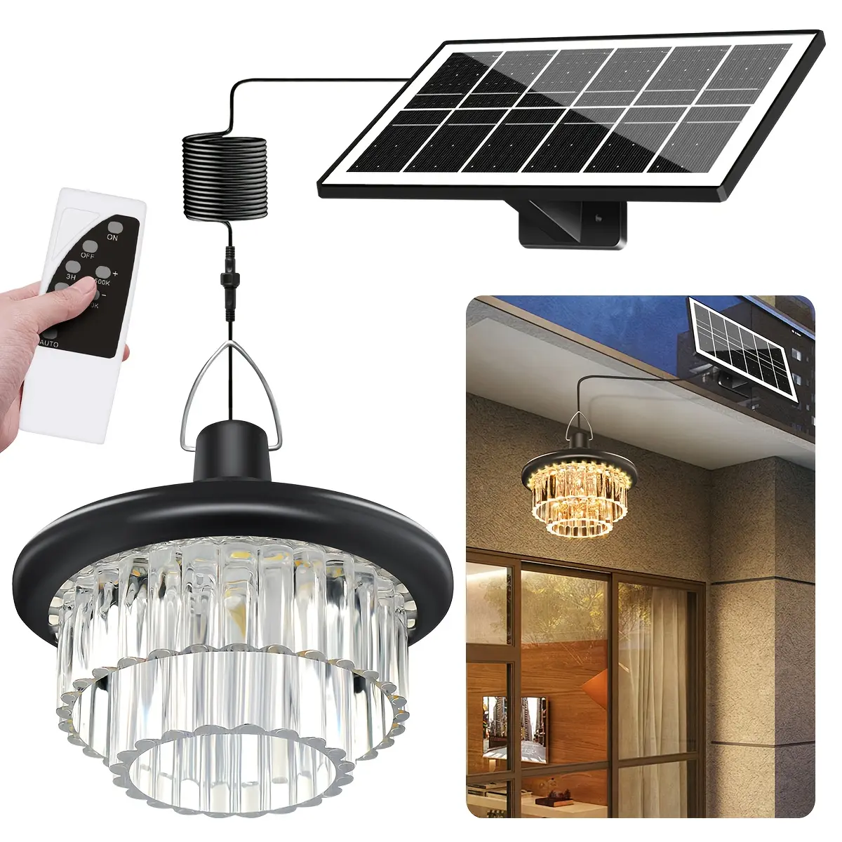 Solar LED porch and garden lights, regular lighting, outdoor decorative lighting, easy installation of LED outdoor chandeliers + solar panels, suitable for gardens, lawns and other outdoor scenes