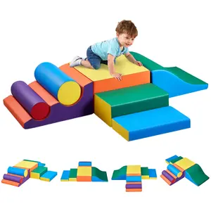 VEVOR 7-Piece Foam Climbing Toy Set, PU Leather Blocks for Toddlers 6 Months-3 Years, Indoor Playroom for Toddlers Climb, Crawl & Slide Activity Playset, Easy to Clean