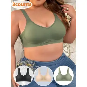 3CountsPlusSizeWomen'sWirelessBras,3-PackComfortableUnderwirelessSupport,Soft&BreathableFabric,PerfectFitforDailyWear