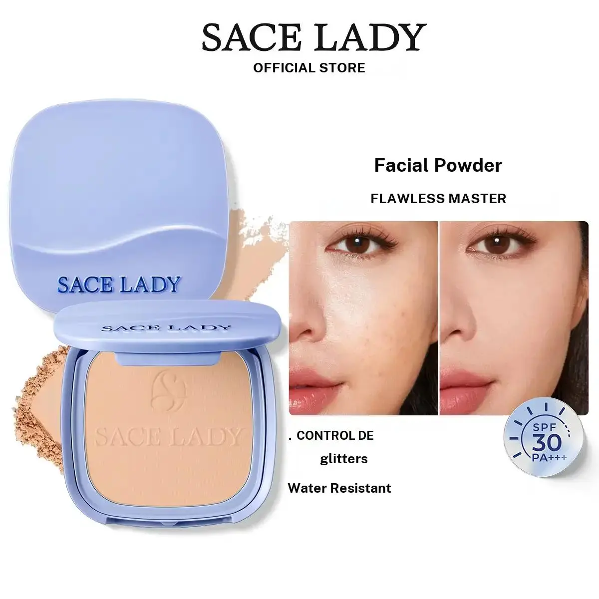 SACE LADY Compact Matte Pressed Setting Powder - Waterproof, Oil Control, Lightweight, Pore Minimising, Skin-Friendly for Oily Skin, Smooths Texture, Long Lasting Flawless Finish