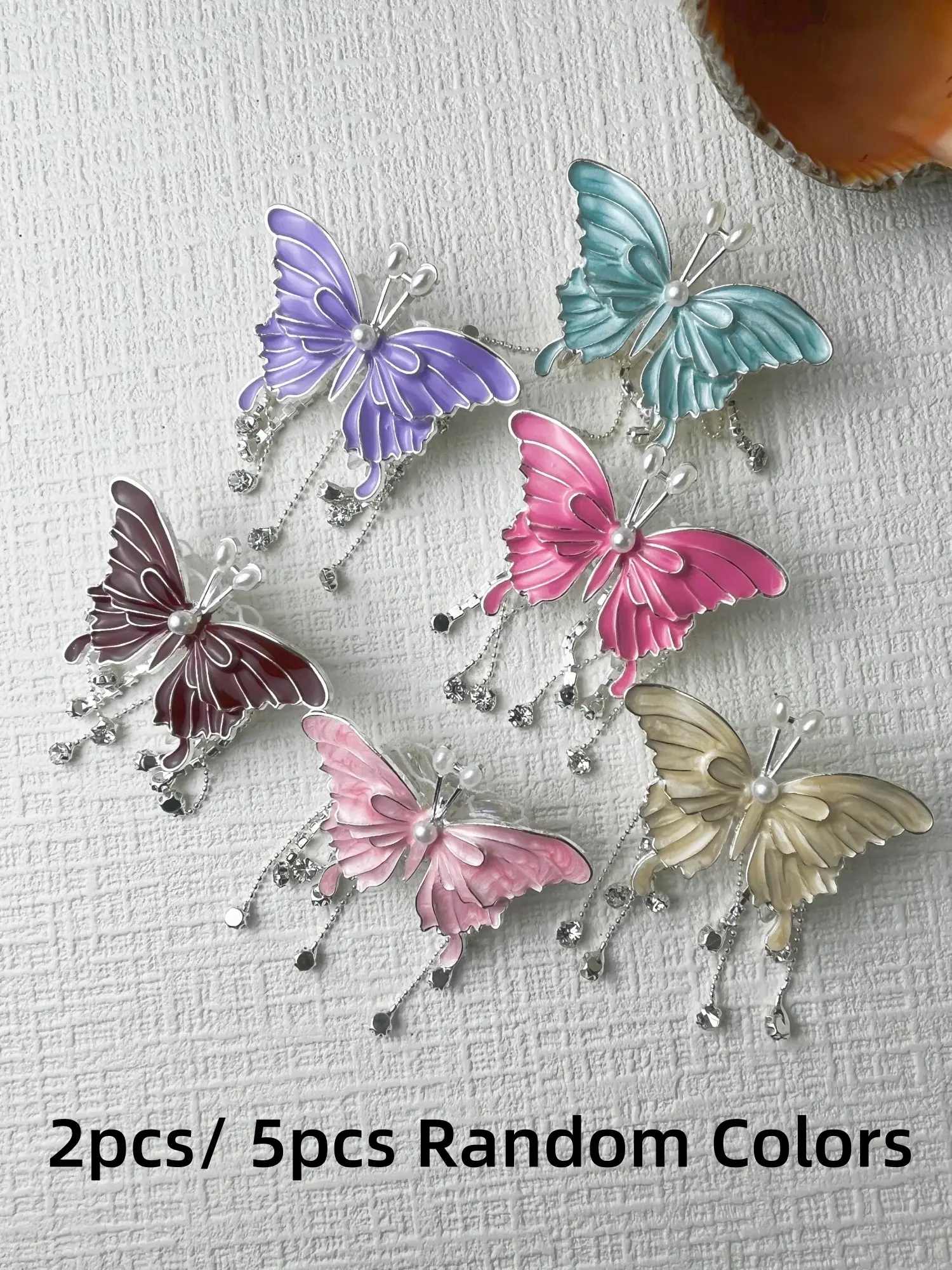Alloy Butterfly Beads with Diamond Chain Fringe Main Pearl Set, Elegant Floral Charms for DIY Supplies, Charms for Crafts, Diy Craft Embellishments, DIY Beading Accessories, 2/5 Pieces Pack, DIY Kits
