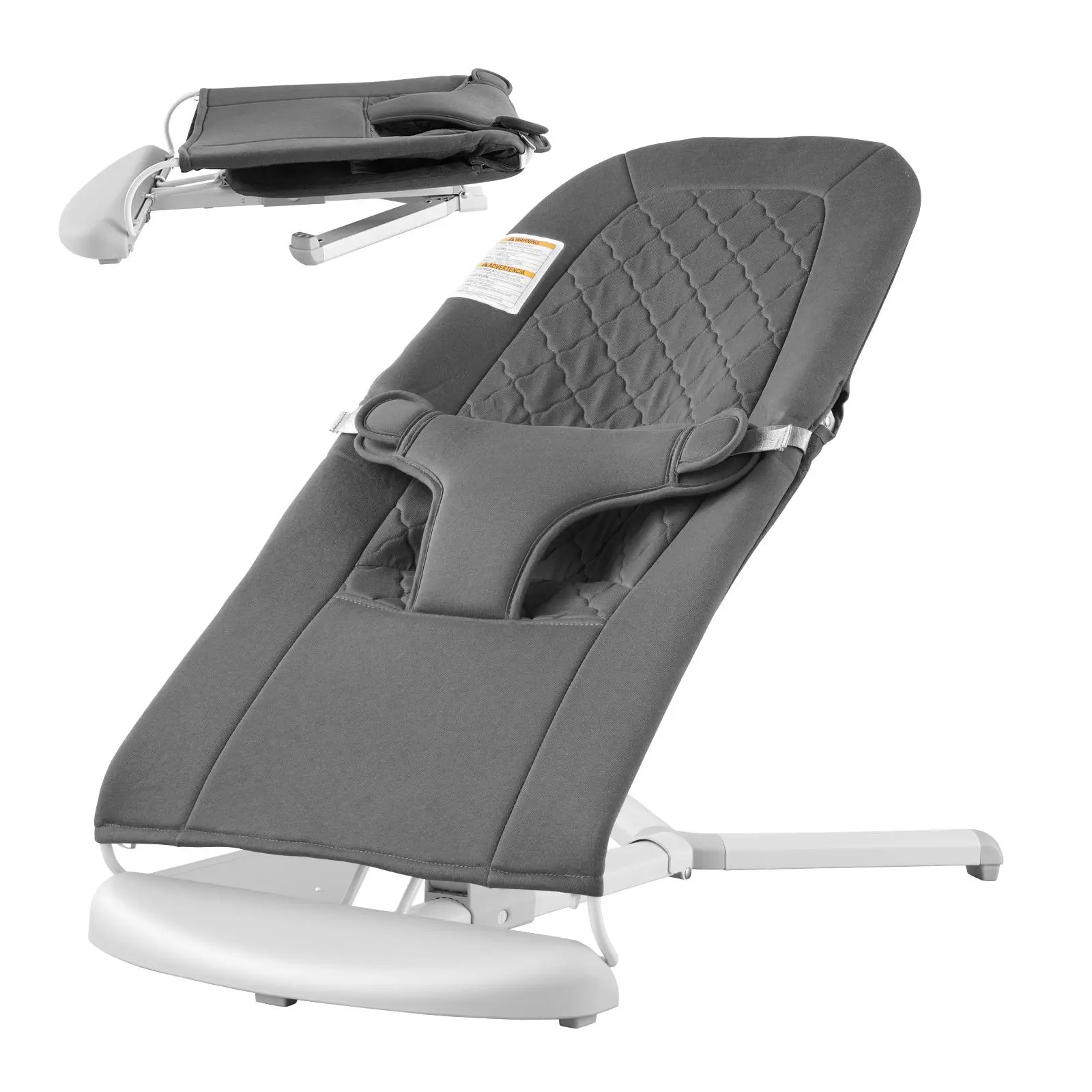 VEVOR Baby Bouncer,  Folding Bouncer Seat for Babies 0-9 Months, Newborn Bouncer Chair with 2 Reclining Angles & 3-Point Harness, Portable Infant Rocker with Carrying Bag for Indoor Outdoor, Dark Gray