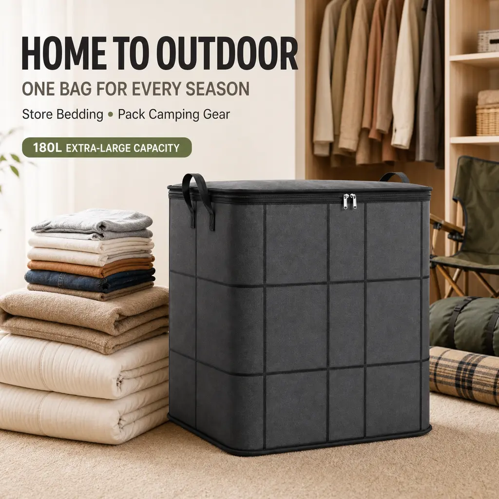 180L Heavy-Duty Storage Bag, Foldable Household Organizer with Smooth Dual Zippers, Moisture-Proof Sack for Clothes, Bedding & Outdoor Gear, Pack