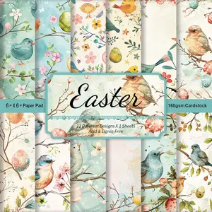 12pcs Vintage Eggs & Bird Easter Themed Scrapbook Paper, Scrapbook Materials - Spring Floral Pattens Craft Paper for Scrapbooking, Journaling, Origami, Card Making & Photo Album Decor, Holiday Decorations