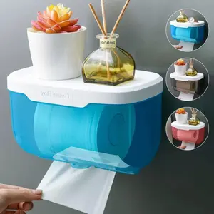 Wall Mounted Tissue Holder, 1 Count Punch Free Roll Paper Storage Box, Dispenser Bin, Waterproof Tissue Holder, Bathroom Accessories, Home Organizer for Bathroom