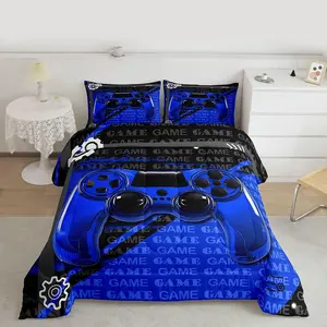 Gamer Comforter Set Game Controller Comforter for Kids Gaming Gifts Bedding Set Gamepad Blue and Black Duvet Set Room Decor