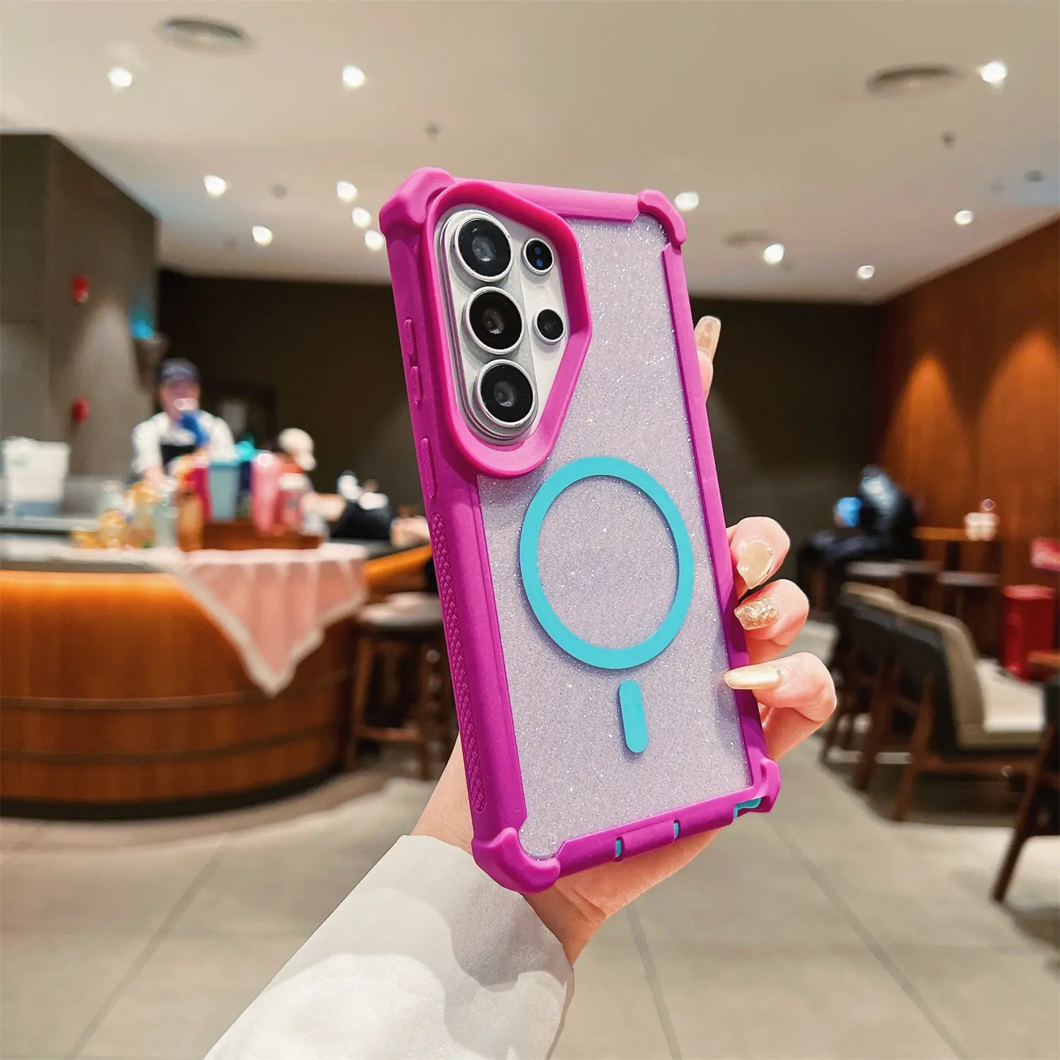 For Samsung Galaxy S26 S25 S24 S23 S22 S21 Ultra Plus Sparkly Glitter Magnetic Phone Case, MagSafe Compatible Dual Layer Shockproof Anti-Slip Protective Cover for Women & Girls