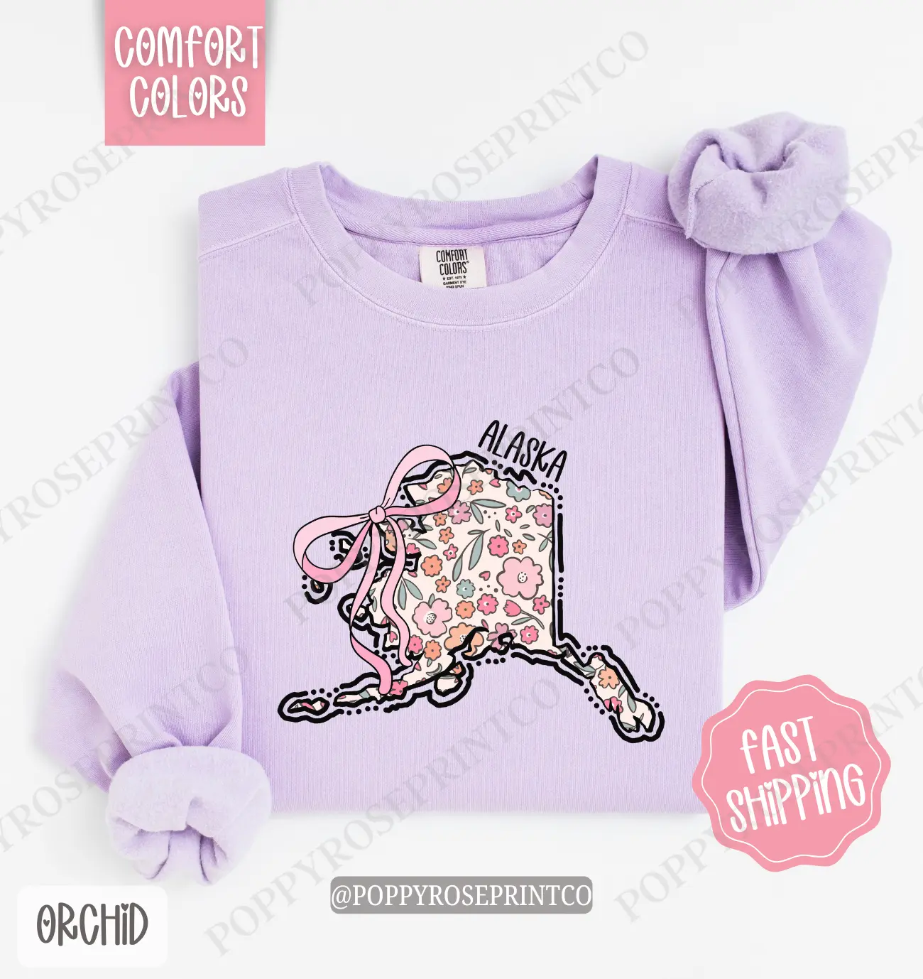 Alaska Floral Comfort Colors Sweatshirt, Alaska Sweatshirt, Cute Bow Alaska Sweatshirt
