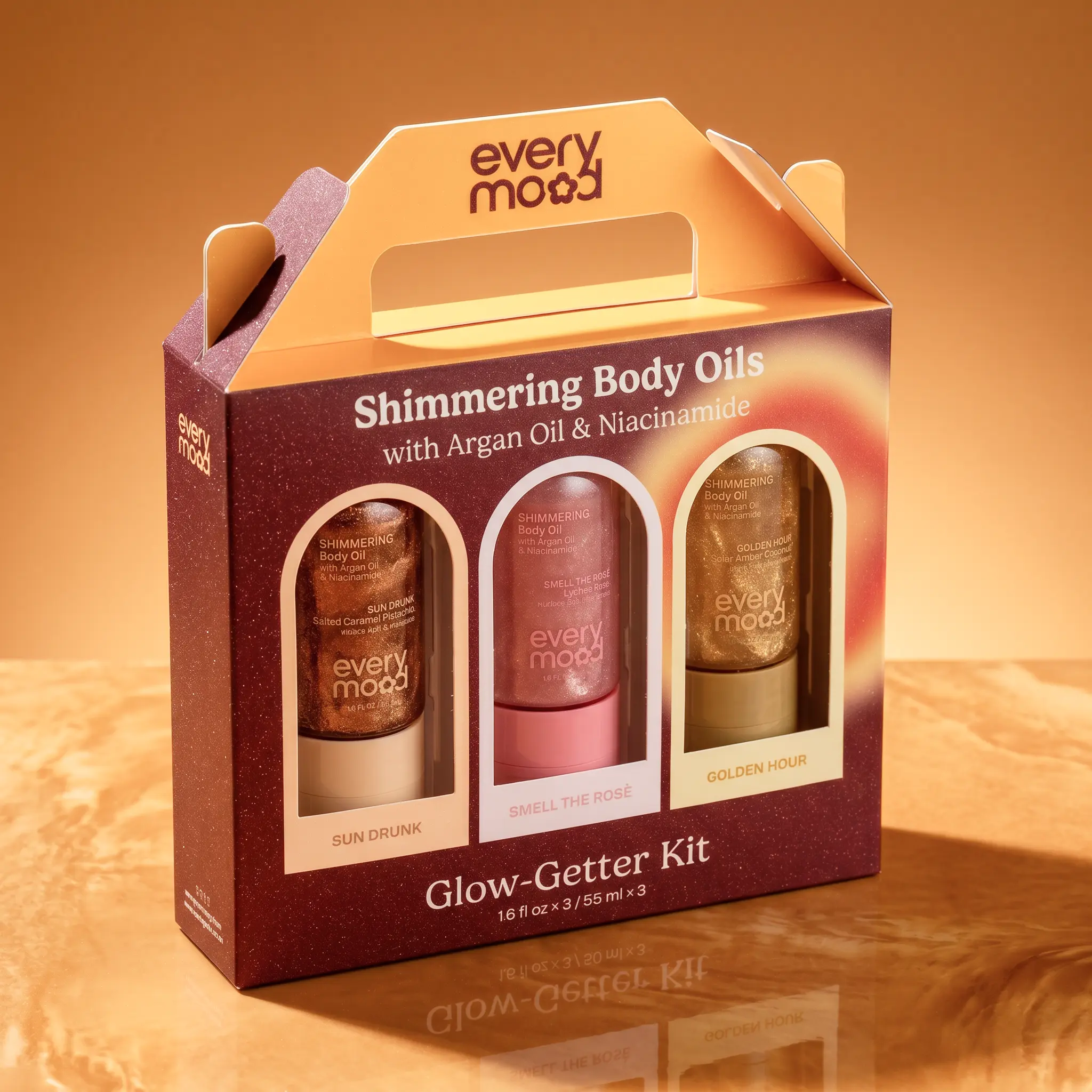 Everymood Shimmering Body Oil Trio, 3 x 55 mL, Hydrating Glow Body Oil Gift Set travelessentials
