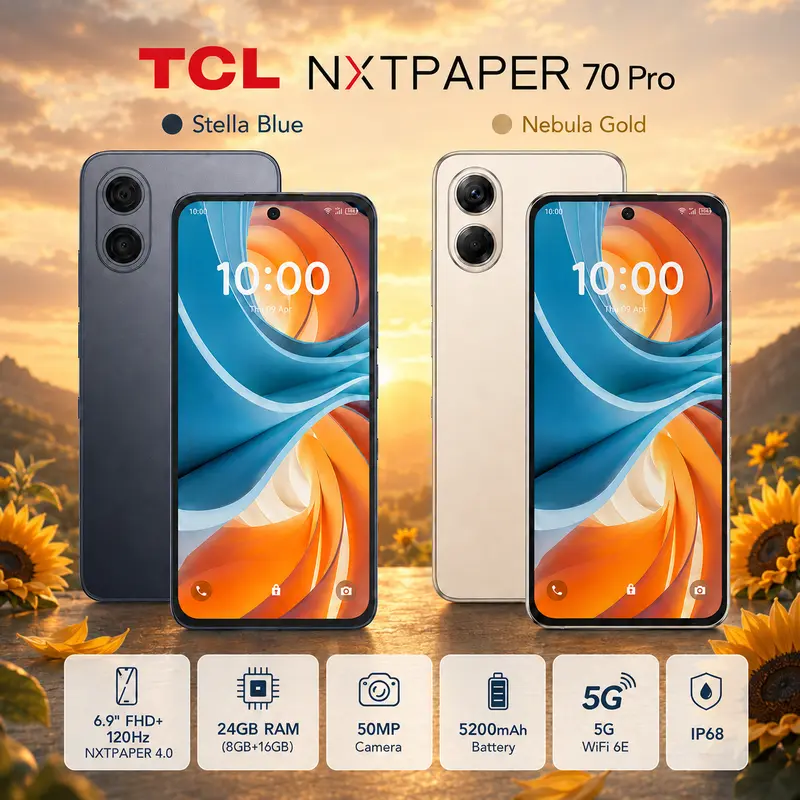 TCL NXTPAPER 70 Pro Unlocked Smartphone, Android Cell Phones, 24GB RAM (8+16), 128GB Storage, 6.9" FHD+ 120Hz NXTPAPER 4.0 Display, 50MP Main Camera, 5200mAh Battery, 5G WiFi 6E, IP68, AI Tools, Stella Blue Cellphone Mobile techvibes