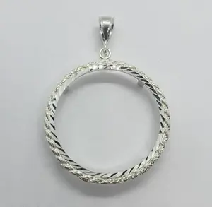 Sterling Silver Silver Eagle Rope Bezel 41 mm Coins 1 oz Dollar Coin NOT Include