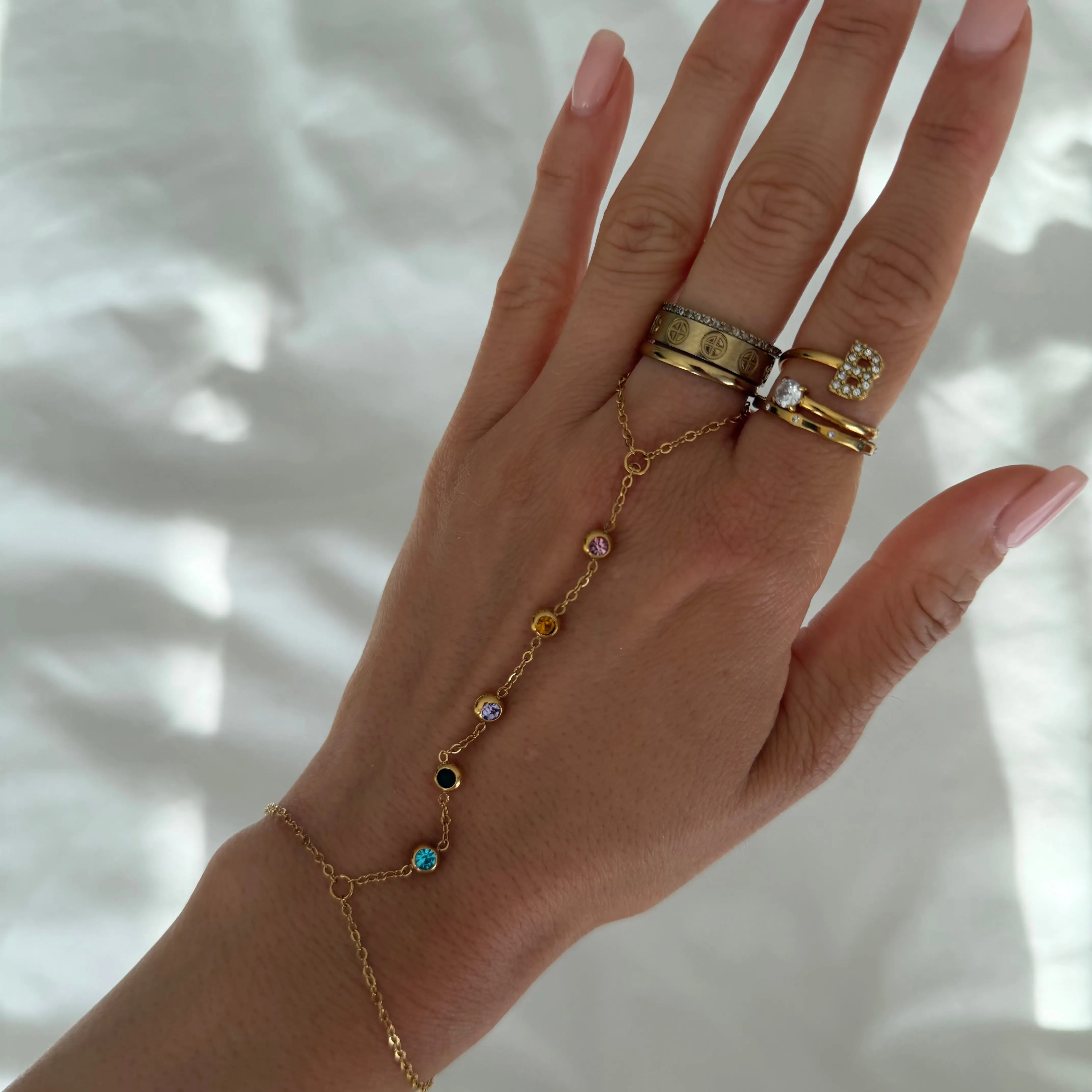 EVRY JEWELS Gold or Silver Plated Women's Hypoallergenic Prism Multicolor Hand Chain