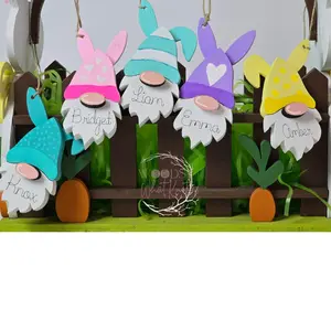 Bunny Gnomes  Engraved Easter Basket Tag Colorful Spring Personalized Easter Basket