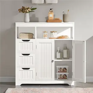 Yaheetech 34″ Tall Freestanding Bathroom Cabinet, Storage Organizer with 3 Drawers, 2 Doors, Adjustable Shelf, Space-Saving Floor Cabinet for Bathroom Living Room Kitchen