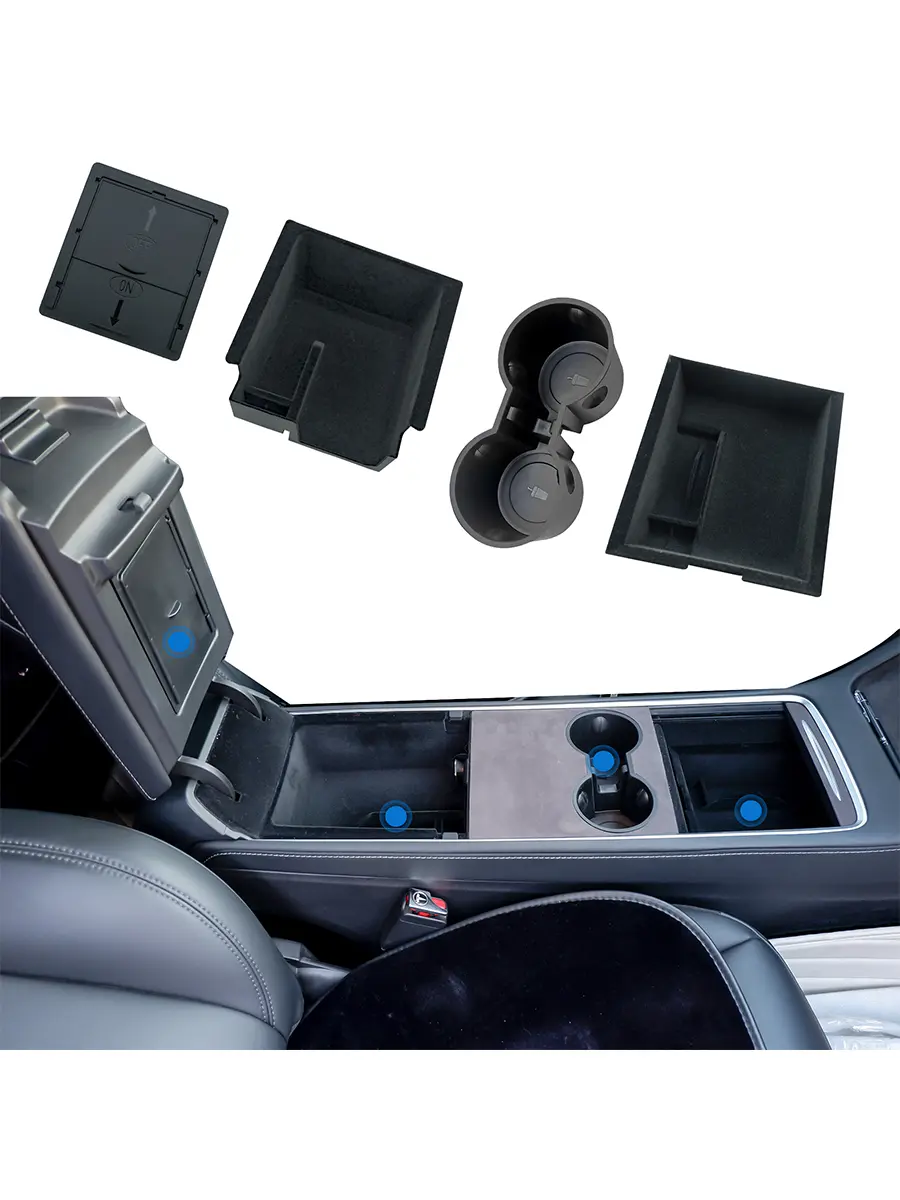 center console organizer tray For Tesla Model Y 2021-2025 Model 3 2021-2023 flocked armrest storage box hidden storage box cup holder insert car interior decor