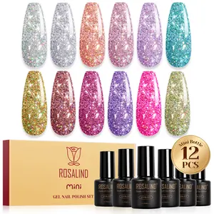 ROSALIND 12Pcs Rainbow Glitter Series Gel Nail Polish Set Mini Bottle Colorful High-Gloss Shine Need UV Nail Lamp for Salon Beauty Design Girls Gift DIY Nail Supplies