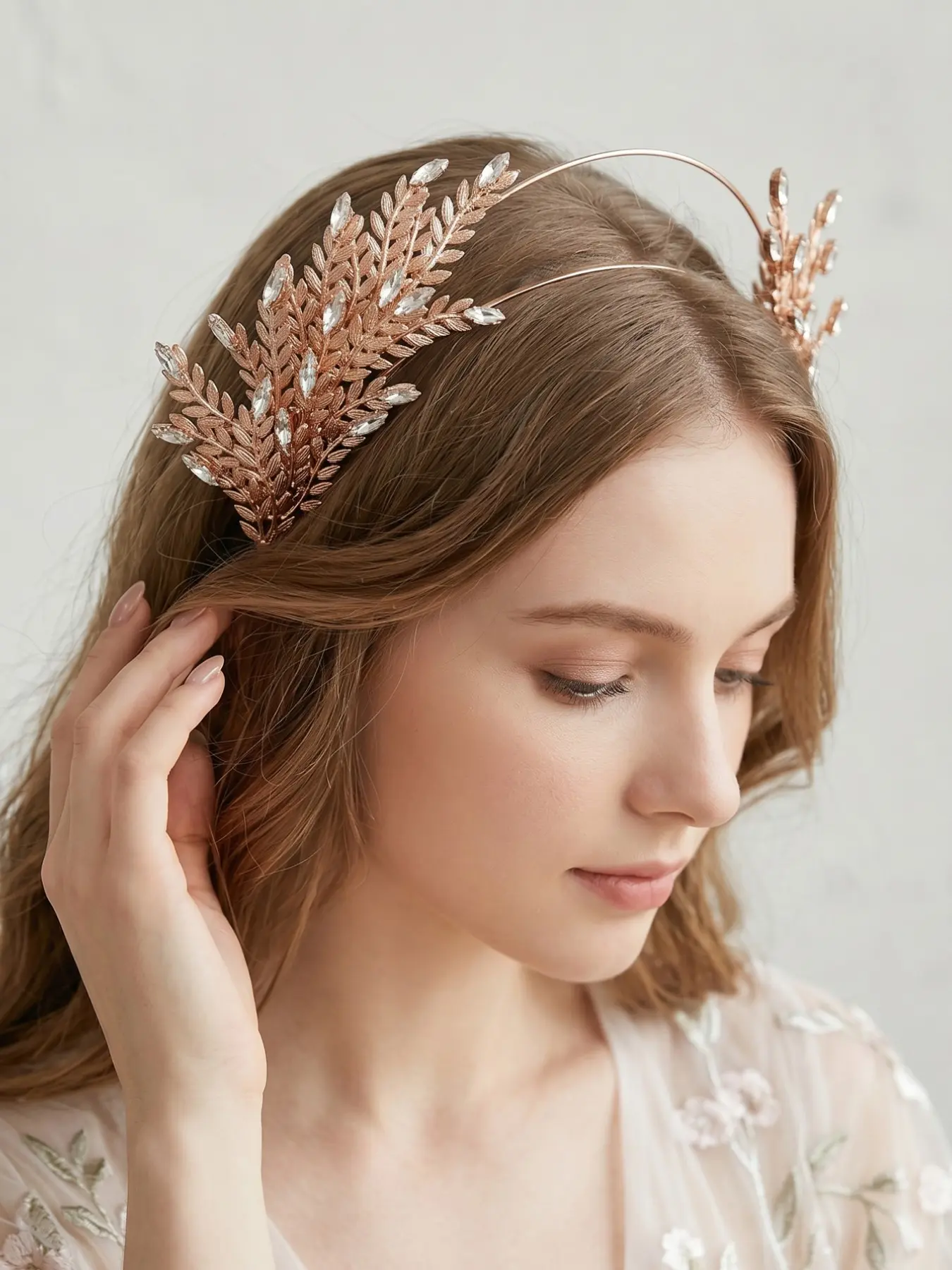 Vintage Greek Goddess Style Double Layer Leaf Hairband, Elegant Rhinestone Leaf Bride Headpiece, Wedding Photo Party Anti-Slip Hair Accessory