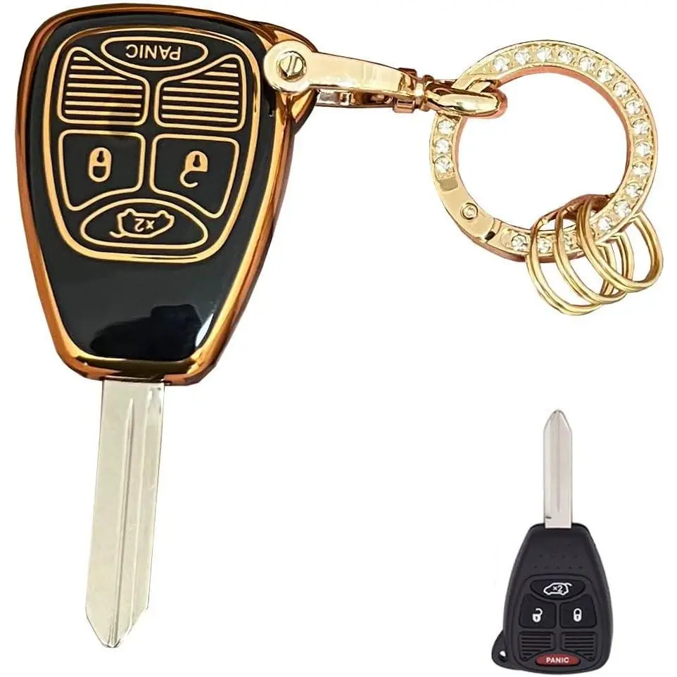 Soft TPU for Jeep Key Fob Shell Fits for Jeep Wrangler/Compass/Dodge Ram/Durango/Caliber/Nitro/Dakota/Chrysler (C-Black)