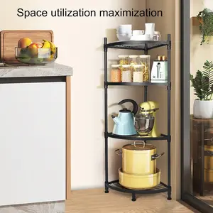 4 Tier Corner Display Rack Multipurpose Metal Shelving Unit, Bookcase Storage Rack Plant Stand for Living Room, Home Office, Kitchen, Small Space, 1-Pack, Black