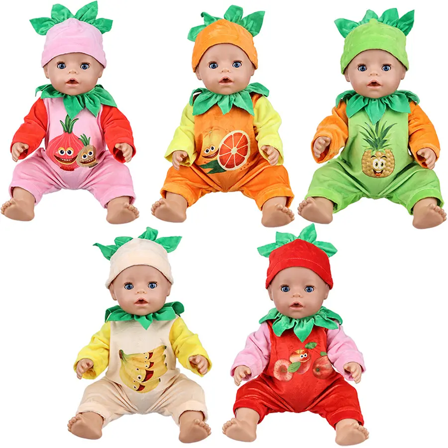 DEARBEI 5 sets of 16 inch cute baby doll fruit clothing sets (excluding dolls) suitable for holiday gifts such as bananas, oranges, pineapples, etc. for children and girls, cute dolls, party gifts, and dress up games
