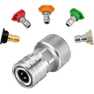 Garden Hose to Mini Power Washer Adapter, 3/4 GHT to 1/4", 2026 New Hose to Power Washer Connector with Stainless Steel Construction for Car Wash, Nozzle and Sprayer Attachment, with 5 Nozzle Set