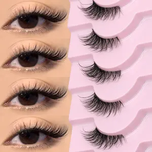 GROINNEYA 5D Half-Eye Lashes, 9 Pairs Manga Lashes, Clear Band False Eyelashes, Fluffy Strips Volume Faux Mink False Eyelashes, Natural Look Full Strip Lashes, Portable Reusable Eyelash Falsies, Cosmetic, Makeup