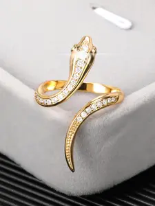 Fashion Punk Rhinestone Decorated Snake Design Cuff Statement Ring, Punk Style Ring, Beautiful Rings, Unique Design Fashion Jewelry For Both Men & Women, Jewelry For Daily Decoration