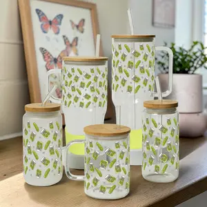 Cute Pickle Cups, Mugs, Tumbler with Lid and Straw, Pink Bow Pickle Jar Cup, Cottagecore Gift, Coquette Pickle