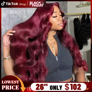 99J Burgundy Human Hair Body Wave Wig 180 Density 13x6 13x4 Lace Frontal Wigs Brazilian Colored 30 34 Inch Body Wave Red Lace Front Wigs For Black Woman TikTokShopBlackFriday