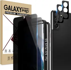 Screen Protector for  Galaxy S22 PLUS 6.6 Inch [2 + 2 Pack], 2 x PET Anti Spy Screen Cover [Not Glass] + 2 x Camera Lens Tempered Glass