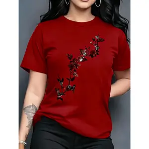 100% pure cotton, comfortable and versatile, available in multiple colors, butterfly and letter print spring/summer women's casual round neck short sleeve T-shirt