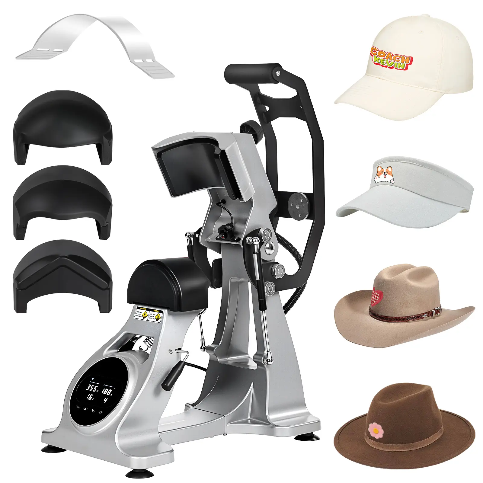 3 in 1 Hat Heat Press Machine, 600W Cap Printing Machine with 3 Interchangeable Lower Platens, Dual Heating, LCD Control & Laser Alignment for Baseball Caps, Trucker Hats & Bucket Hats