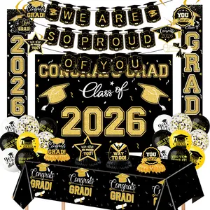 Class of 2026 Black Graduation Decorations Set – Complete Party Supplies with Elegant Backdrop, Balloons & Congrats Grad Banner for Home, Classroom, High School & College sash Decor Confetti