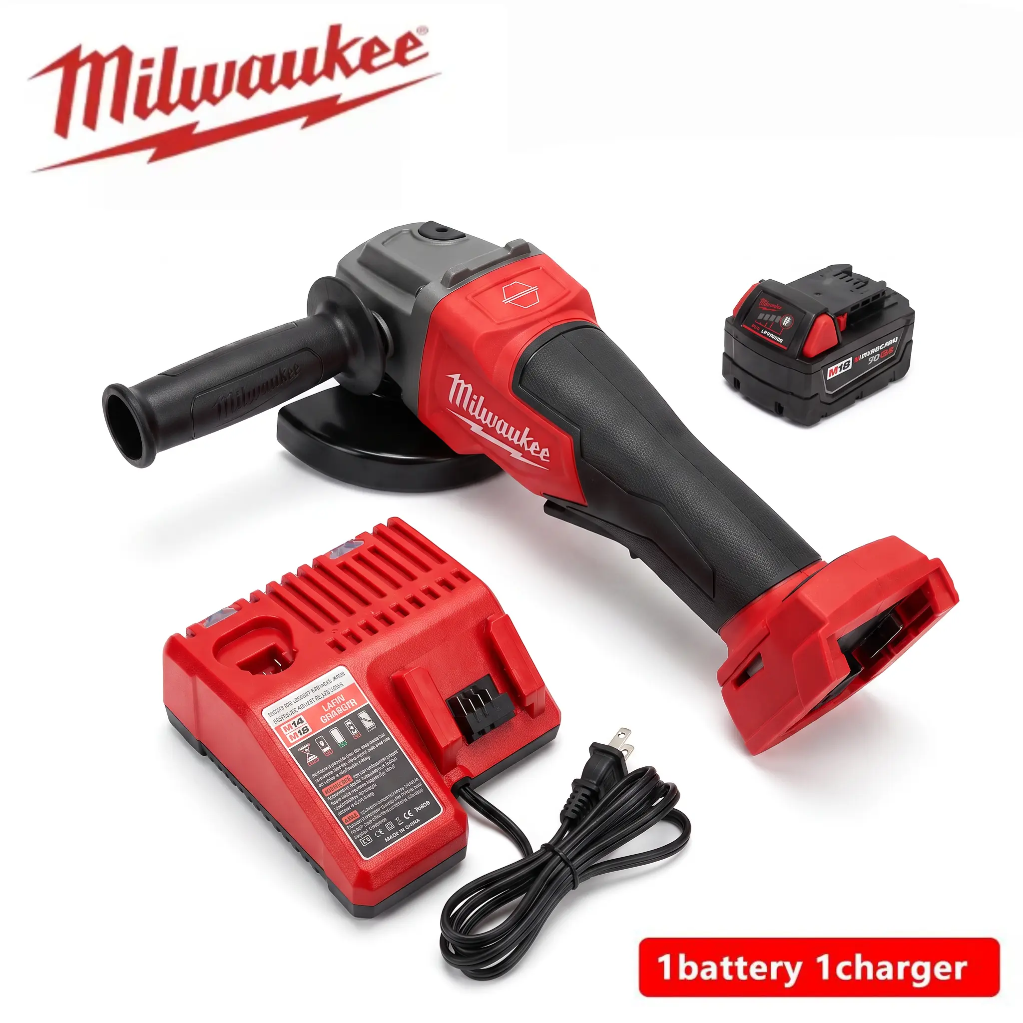 Milwaukee M18 Series Cordless Brushless Angle Grinder with Auxiliary Grip, 5.0Ah Lithium-Ion Battery, Matching Charger & Hard Storage Frame, for Metal/Stone Cutting, Grinding in Construction Workshops, Brushless Motors