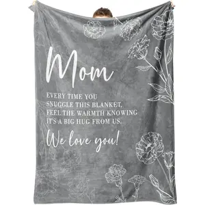 Gifts for Mom Christmas, Mom Birthday Gifts Blanket, Moms Gift for Women from Daughter Son, We Love You Present for Mother Mommy Mothers Day 60" x 50", Grey, Printed on One Side with a Plain White Back, Halloween Thanksgiving Christmas Gift