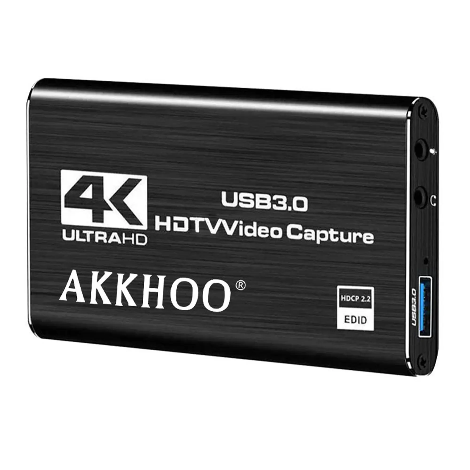 AKKHOO 4K Black Audio Video USB 3.0 HDTV Capture Card ，Full HD 1080P for Game /Videos/Live Stream Recording