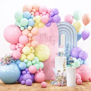 PartyWoo Pastel Balloon Arch Garland Kit (142pcs, with Pump) - 18/12/10/5in Light Blush Pink, Blue, Green, Purple, Yellow, Orange Balloons for Easter, Festive Baby Shower, Graduation Decorations