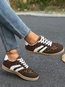 Women's Retro Leopard Print Athletic Training Shoes, New Colorblock Agony Shoes, Leopard Print Sneakers, Breathable Soft Rubber Sole, Large Size Casual Sports Shoes