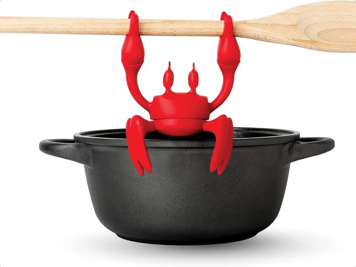 Red crab silicone cutlery rack, heat-resistant spoon holder and steam releaser, multi-functional kitchen utensil storage rack, can store chopsticks and other items, cute kitchen gift (red).